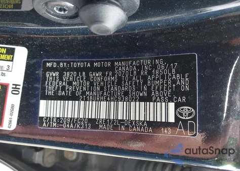 2017 Toyota Corolla Se from USA, damaged, VIN 2T1BURHE4HC938022